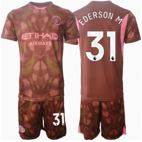 Fotballdrakt Barn Manchester City Ederson Moraes #31 Keeper Hjemmedraktsett 2024-25 Kortermet (+ Korte bukser)
